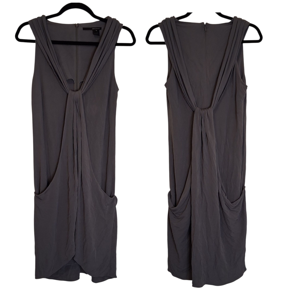 Jay Godfrey Grey Draped Midi Dress Size 8 100% Viscose Elegant Cocktail /